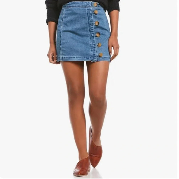 Free People little daisies denim button down mini skirt size 6 - Picture 1 of 5